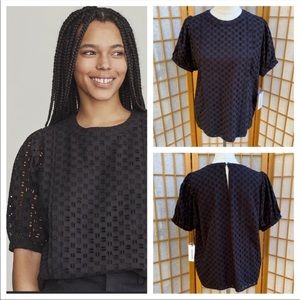 NWT Elizabeth & James Black Eyelet Blouse SZ M